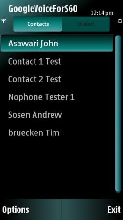 List of phone contacts